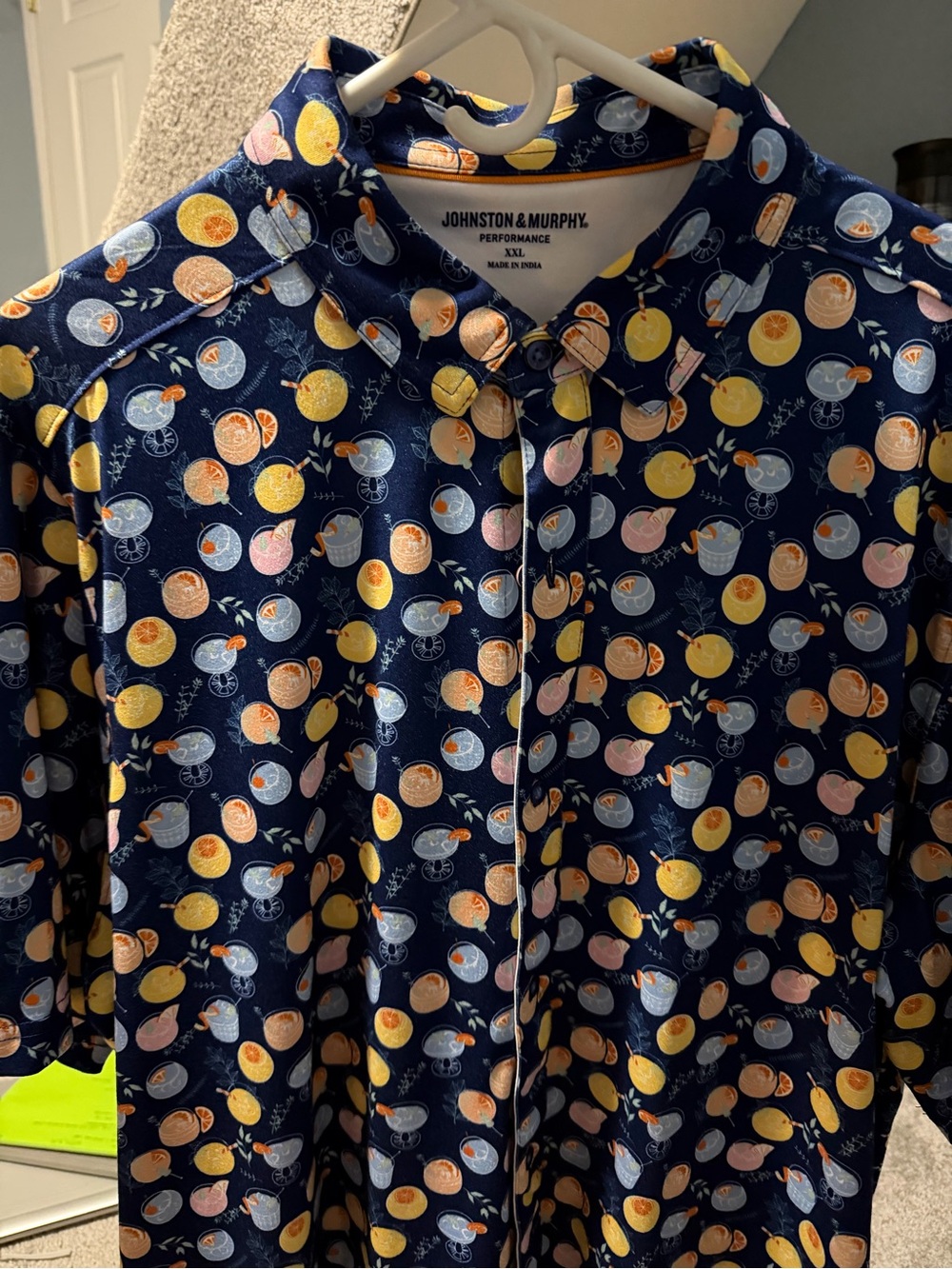 Johnston & Murphy Navy Short-Sleeve Button-Down with Cocktail Prints Performance